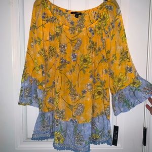 Zac & Rachel Tops Zac & Rachel Bell Sleeve Floral Tunic Blouse Womens size Large